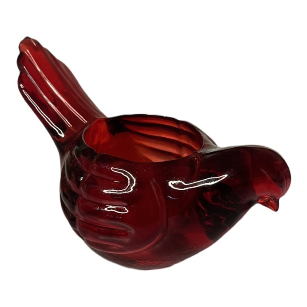 Vintage Red Glass Bird Figurine/Tea Light Candle Holder